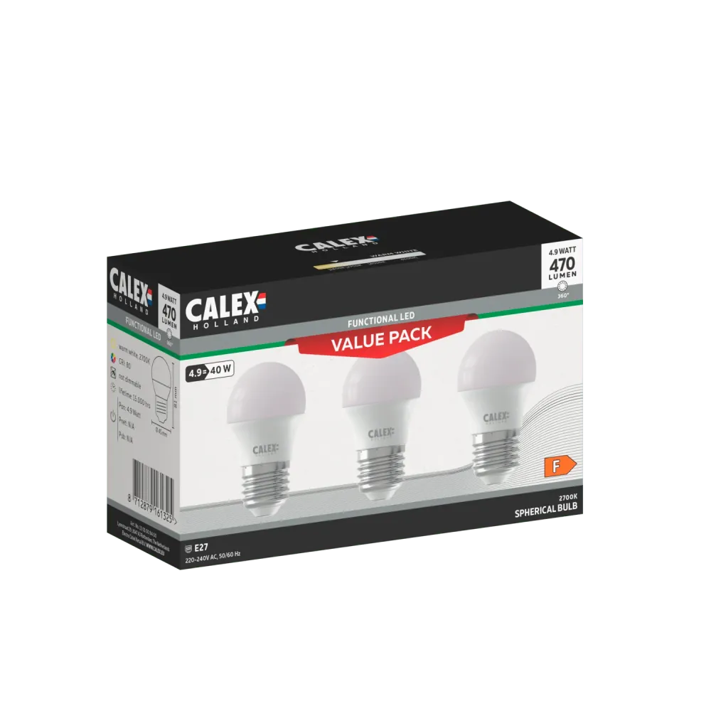 Calex SMD LED Lamp - 3-Pack - E27 - P45 - Wit