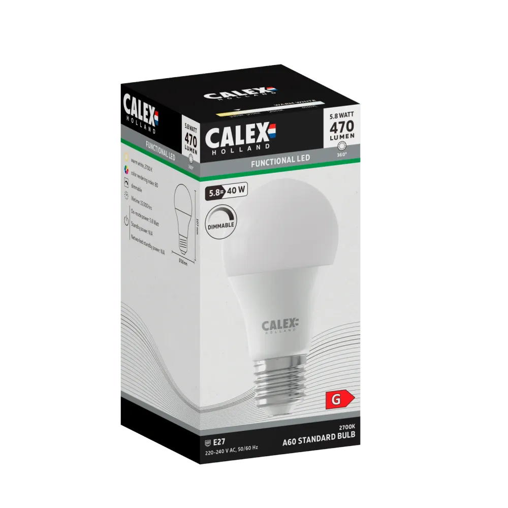 Calex SMD LED Lamp - E27 - A60 - Wit