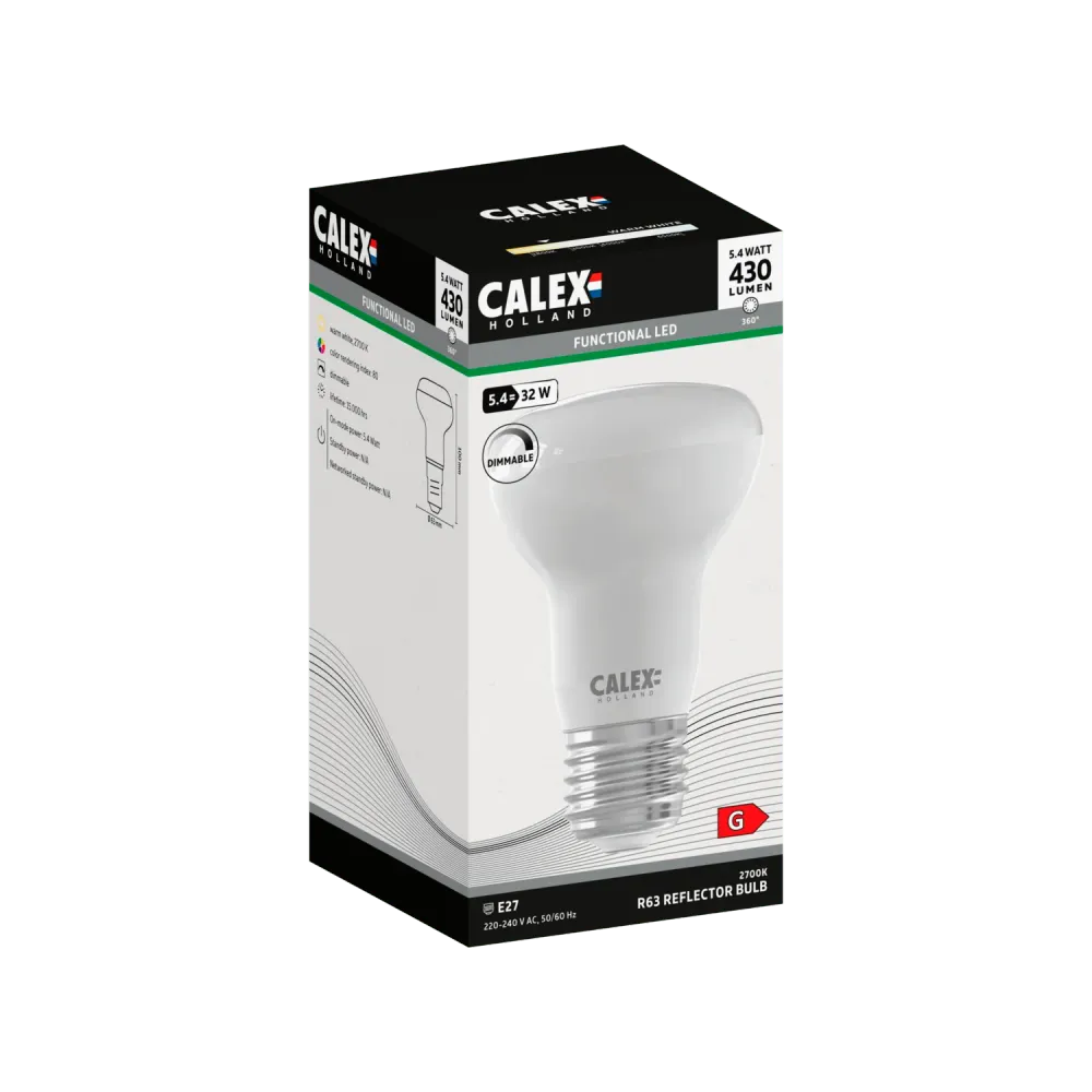 Calex SMD Reflector LED Lamp - E27 - R63 - Wit