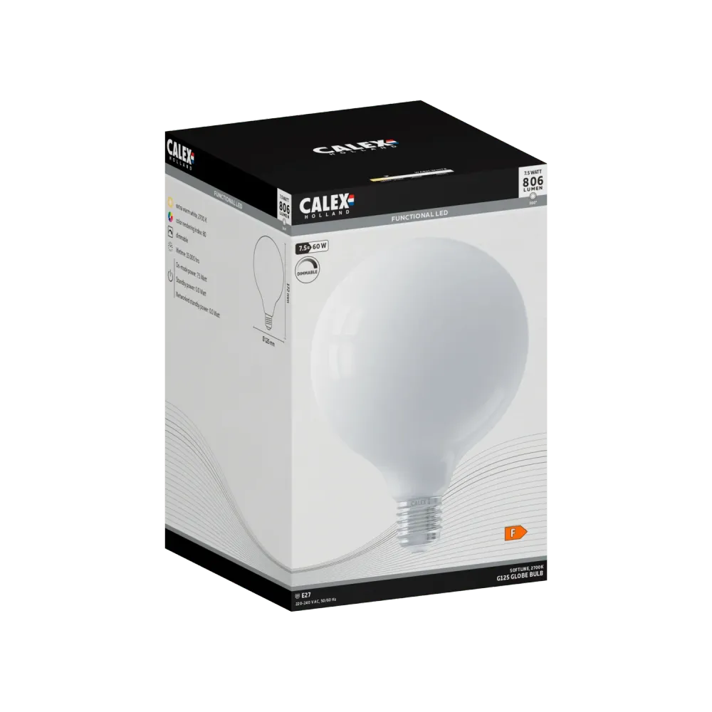 Calex Softline LED Lamp - E27 - 7.5W - G125 - Wit