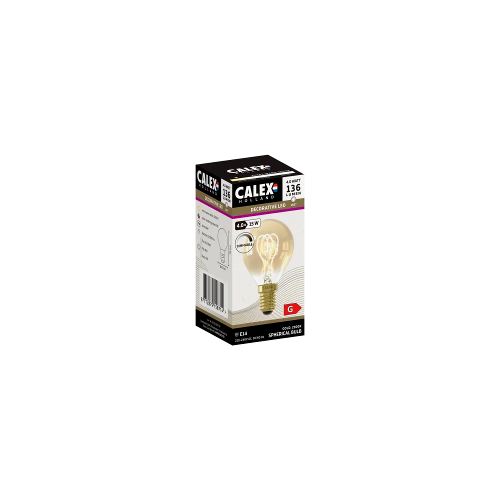 Calex Spiraal Filament LED Lamp - E14 - P45 - Goud