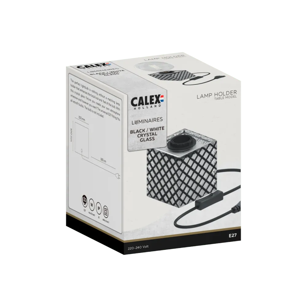 Calex TafelLamp Vierkant - E27 - Glas - Zwart/Wit