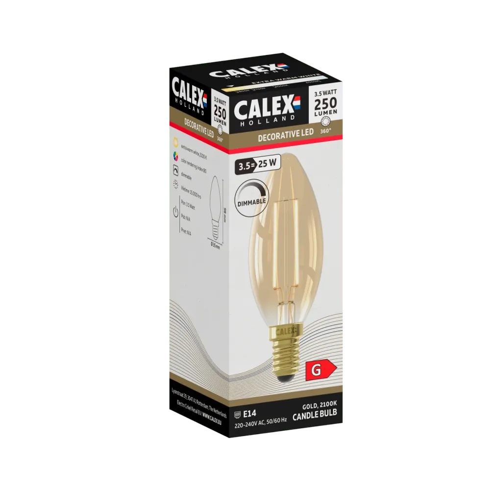 Calex Warm Filament LED Lamp - E14 - B35 - Goud
