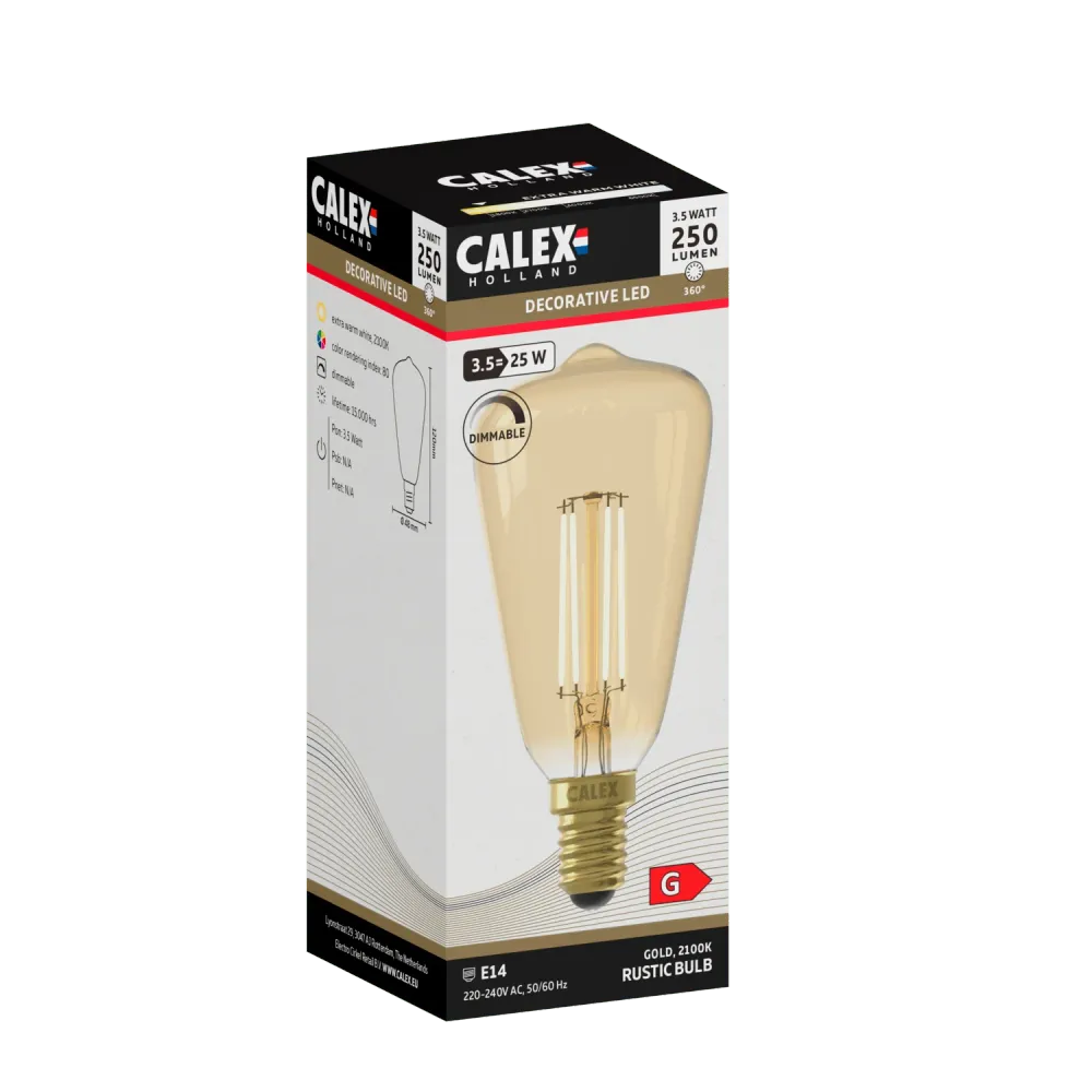 Calex Warm Filament LED Lamp - E14 - ST48 - Goud