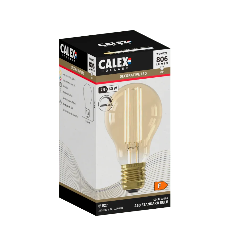 Calex Warm Filament LED Lamp - E27 - A60 - Goud