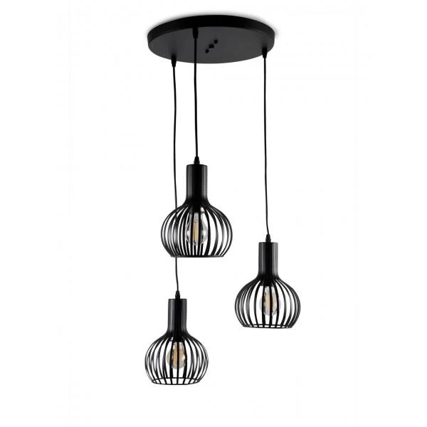 LUM 3 LUCES COLGANTE TECHO 120W 125V E27 NEGRO MATE CALUX