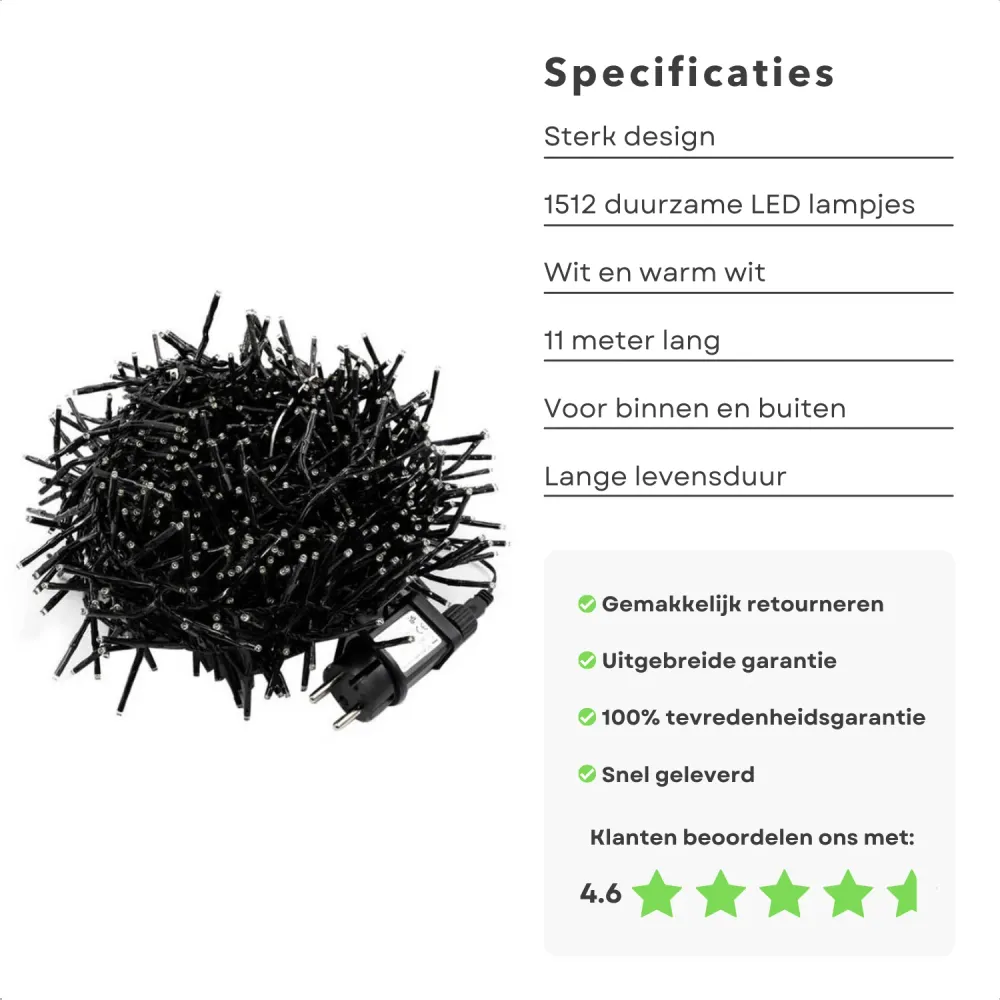 Cheqo® Kerstboomverlichting - Clusterverlichting - Kerstlampjes - Led Verlichting - Kerstverlichting - 1512 LED - 11 meter...