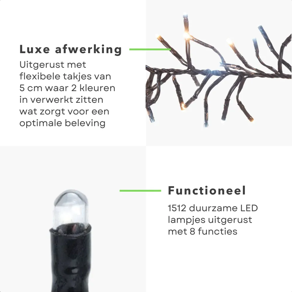 Cheqo® Kerstboomverlichting - Clusterverlichting - Kerstlampjes - Led Verlichting - Kerstverlichting - 1512 LED - 11 meter...