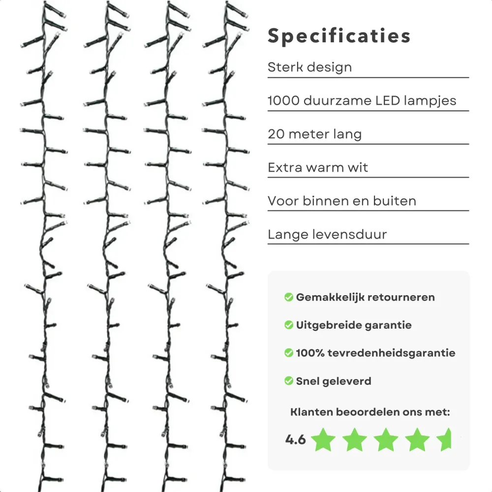 Cheqo® Kerstboomverlichting - Micro Clusterverlichting - Kerstlampjes - Led Verlichting - Kerstverlichting voor Binnen en...