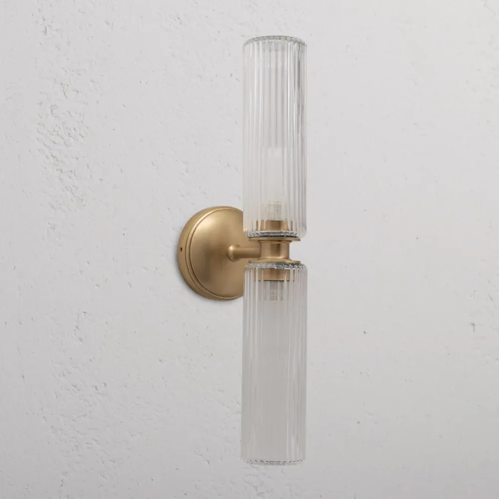 Claremont Medium Wandlamp Geribbeld Glas - Antiek Messing