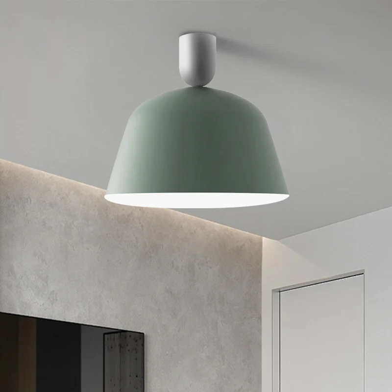 10"/12" breed 1 lichte slaapkamer semi-inbouw Macaron groene afwerking plafondlamp armatuur met kom ijzeren kap Clearhalo