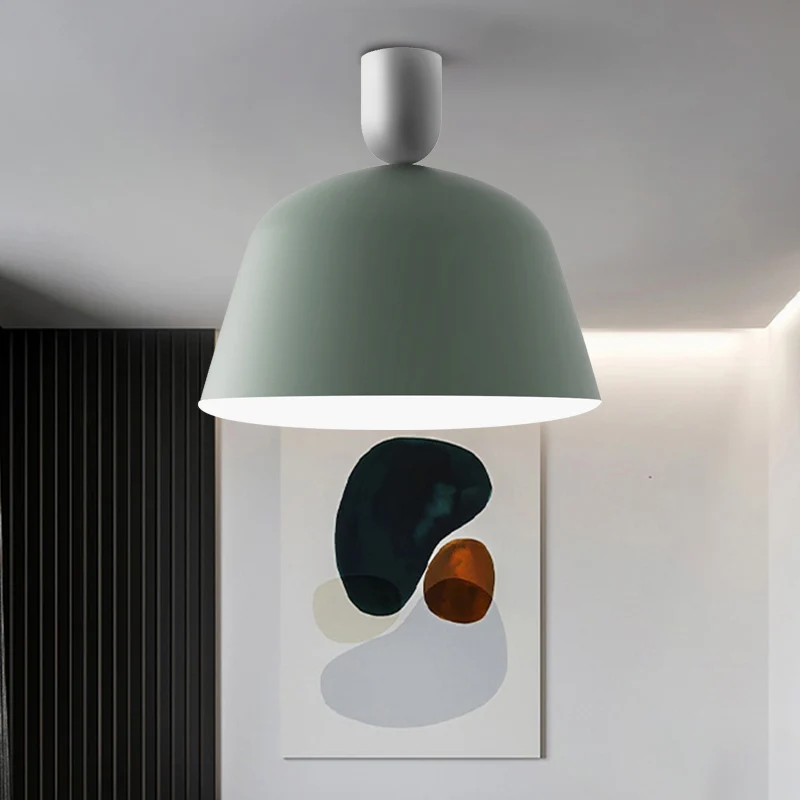 10"/12" breed 1 lichte slaapkamer semi-inbouw Macaron groene afwerking plafondlamp armatuur met kom ijzeren kap Clearhalo