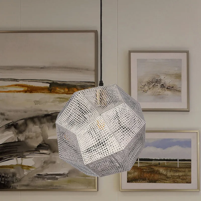 10"/12,5" W 1 Lamp Hanglamp Retro Mesh Globe RVS Pendellicht Chroom/Goud met Splice Design Clearhalo