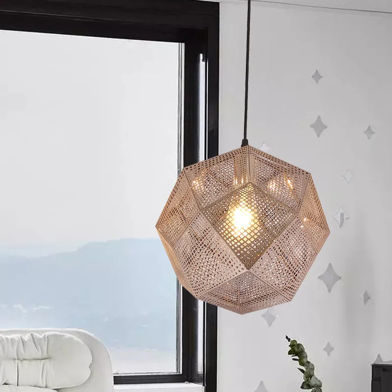 10"/12,5" W 1 Lamp Hanglamp Retro Mesh Globe RVS Pendellicht Chroom/Goud met Splice Design Clearhalo