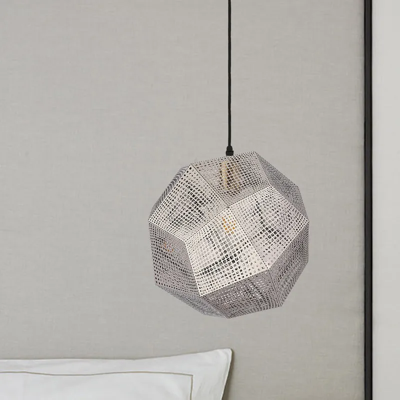 10"/12,5" W 1 Lamp Hanglamp Retro Mesh Globe RVS Pendellicht Chroom/Goud met Splice Design Clearhalo