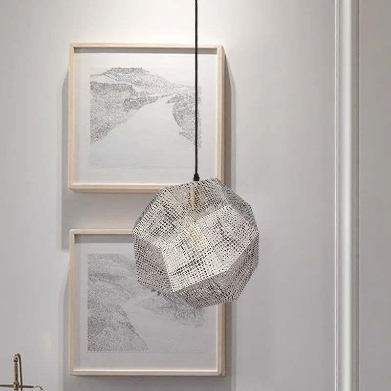 10"/12,5" W 1 Lamp Hanglamp Retro Mesh Globe RVS Pendellicht Chroom/Goud met Splice Design Clearhalo