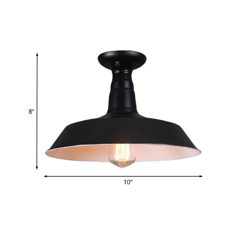 10"/14" diam. 1 lamp semi-inbouwlamp industriële schuurschaduw metallic dicht bij plafondlamp zwart Clearhalo