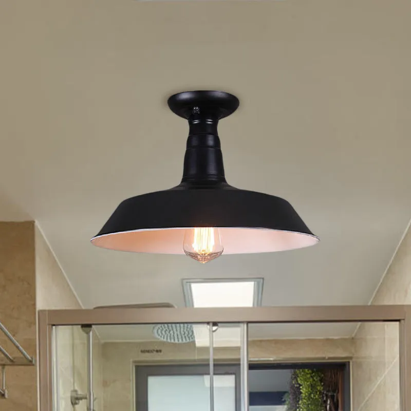 10"/14" diam. 1 lamp semi-inbouwlamp industriële schuurschaduw metallic dicht bij plafondlamp zwart Clearhalo