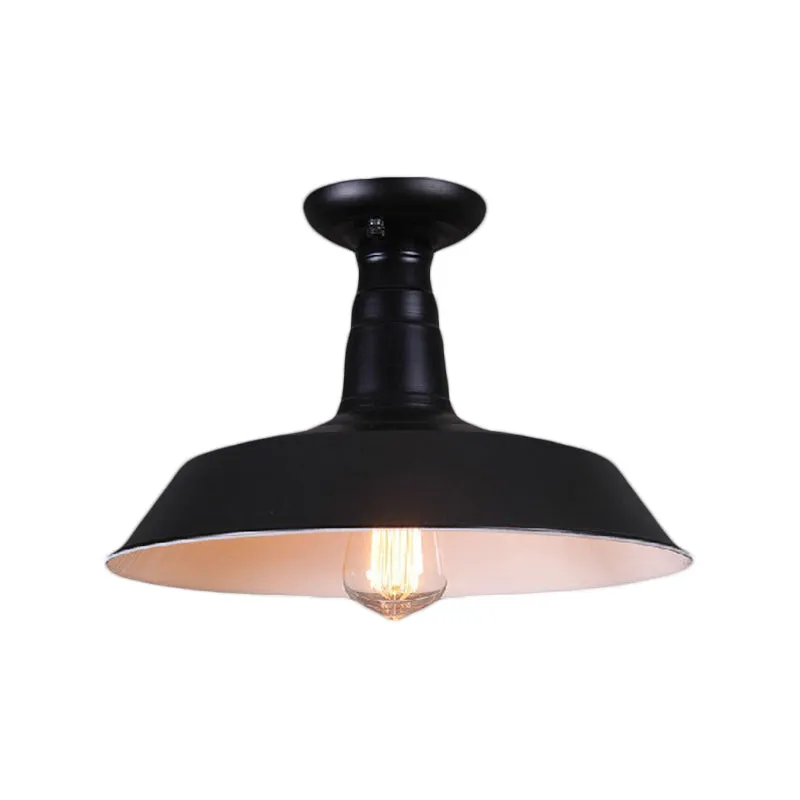 10"/14" diam. 1 lamp semi-inbouwlamp industriële schuurschaduw metallic dicht bij plafondlamp zwart Clearhalo