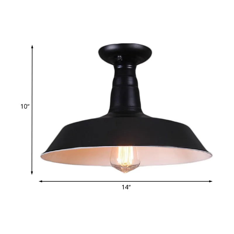 10"/14" diam. 1 lamp semi-inbouwlamp industriële schuurschaduw metallic dicht bij plafondlamp zwart Clearhalo