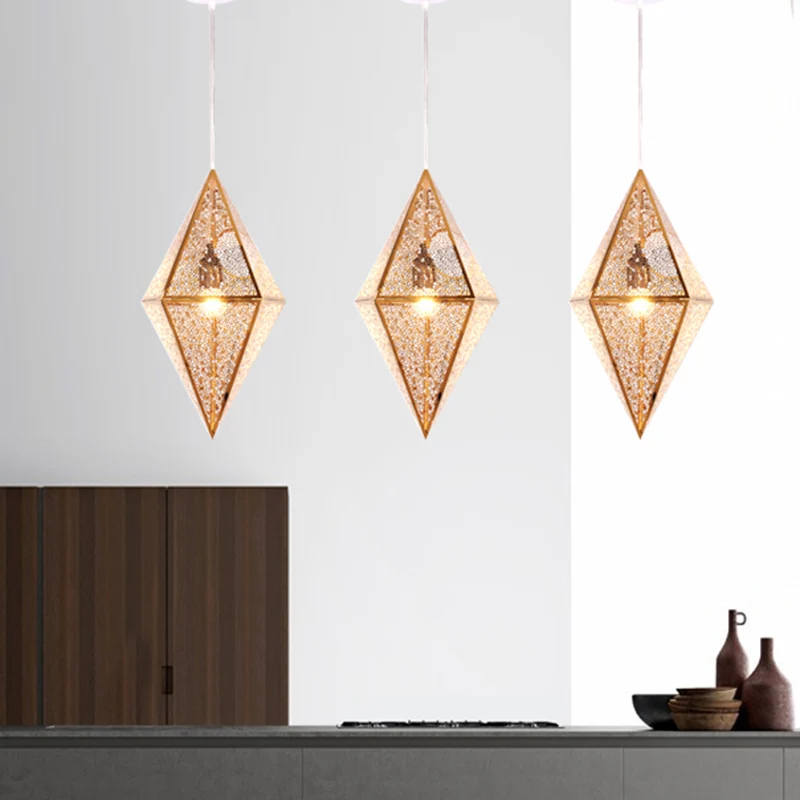 10"/14" W diamanten plafondverlichting postmodern metaal 1 licht goud/rosé goud hangende plafondlamp met gaaskooi Clearhalo