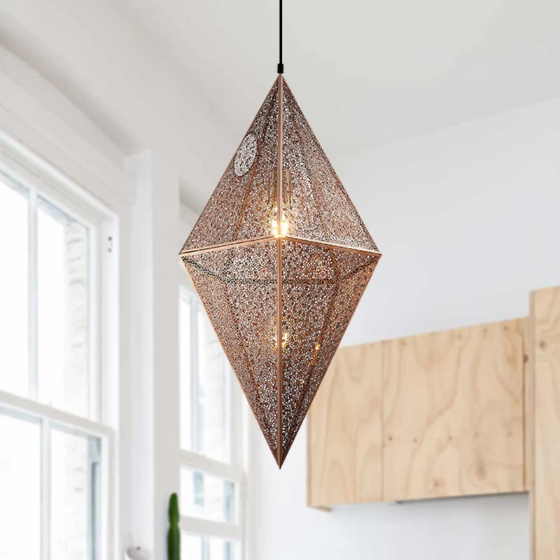 10"/14" W diamanten plafondverlichting postmodern metaal 1 licht goud/rosé goud hangende plafondlamp met gaaskooi Clearhalo