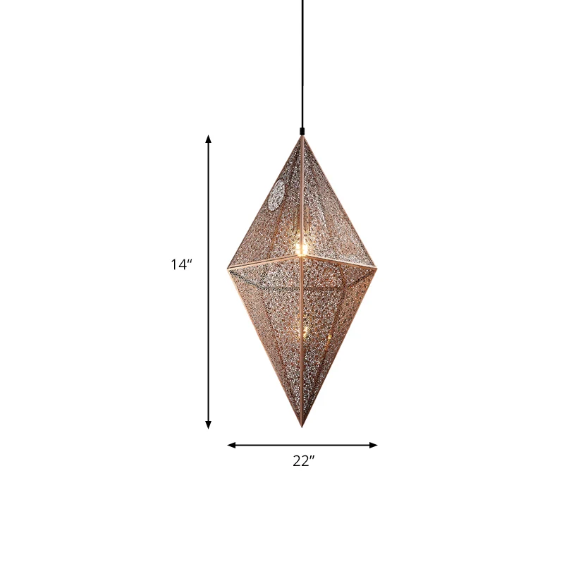 10"/14" W diamanten plafondverlichting postmodern metaal 1 licht goud/rosé goud hangende plafondlamp met gaaskooi Clearhalo