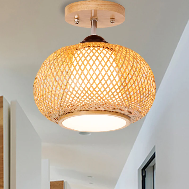 10"/14"/16" brede lantaarn semi-inbouw traditioneel bamboehout 1 lamp inbouw plafondarmatuur Clearhalo