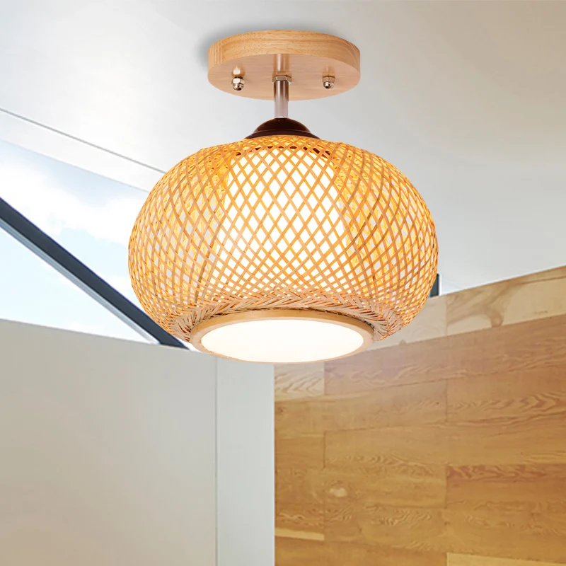 10"/14"/16" brede lantaarn semi-inbouw traditioneel bamboehout 1 lamp inbouw plafondarmatuur Clearhalo
