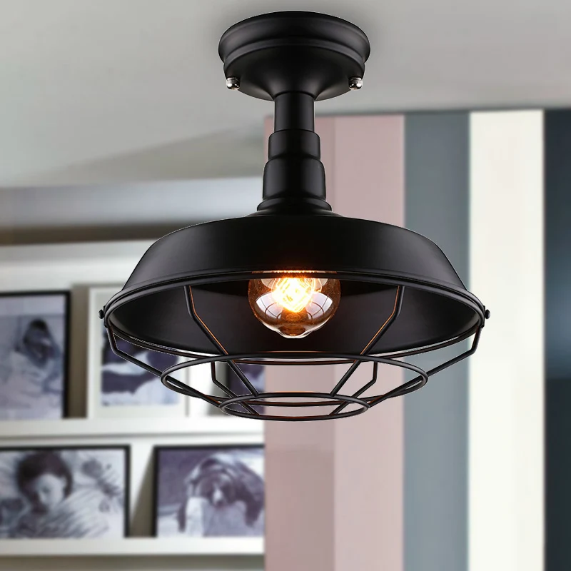 10"/14"/18" W schuur balkon semi-gemonteerde verlichting retrostijl metaal 1 lamp zwart plafondmontage licht met draadfram...
