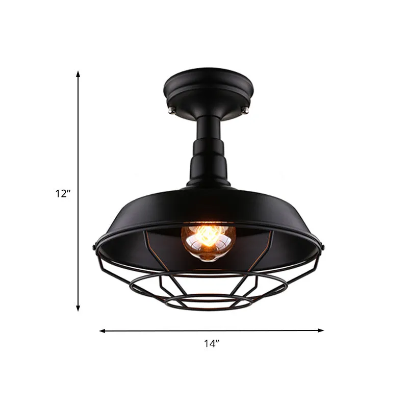 10"/14"/18" W schuur balkon semi-gemonteerde verlichting retrostijl metaal 1 lamp zwart plafondmontage licht met draadfram...