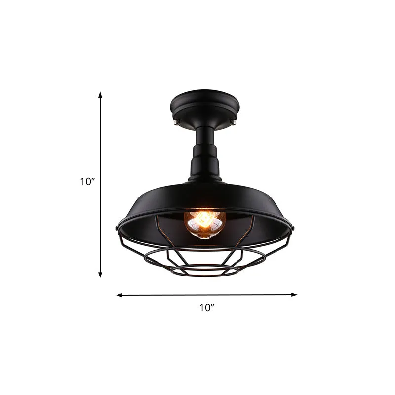 10"/14"/18" W schuur balkon semi-gemonteerde verlichting retrostijl metaal 1 lamp zwart plafondmontage licht met draadfram...