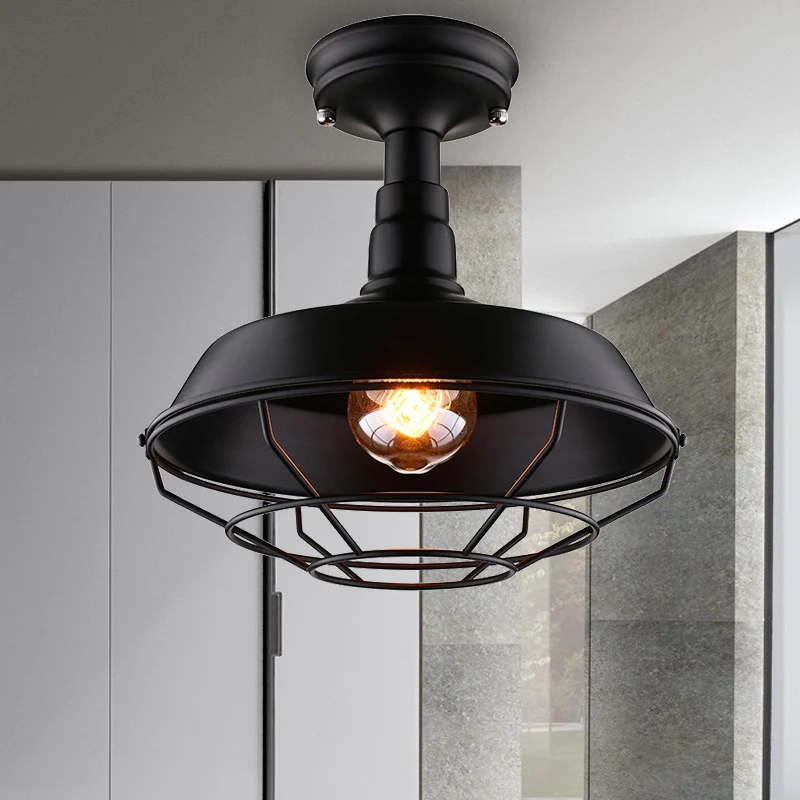 10"/14"/18" W schuur balkon semi-gemonteerde verlichting retrostijl metaal 1 lamp zwart plafondmontage licht met draadfram...