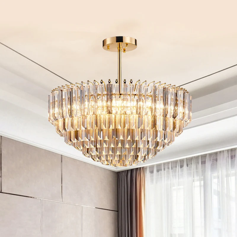 10-lichts conische semi-gemonteerde verlichting modernistische gouden gefacetteerde kristallen plafondlamp met gelaagd ont...