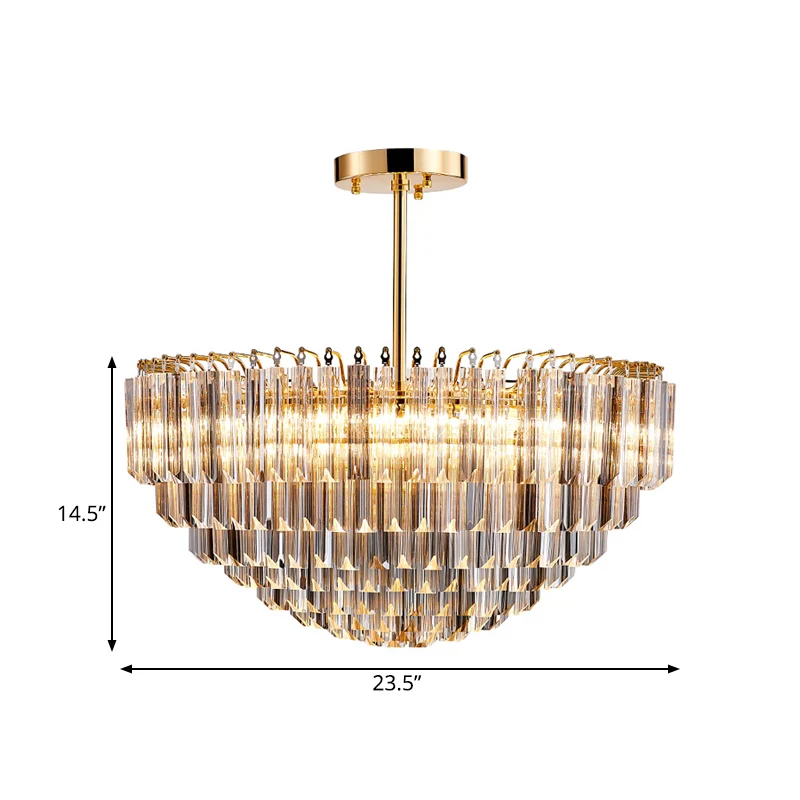 10-lichts conische semi-gemonteerde verlichting modernistische gouden gefacetteerde kristallen plafondlamp met gelaagd ont...
