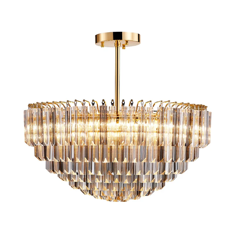 10-lichts conische semi-gemonteerde verlichting modernistische gouden gefacetteerde kristallen plafondlamp met gelaagd ont...
