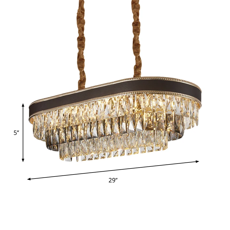 10-lichts Ellipse Island-hanger Hedendaags helder kristal rechthoekig neerwaartse verlichting zwart Clearhalo
