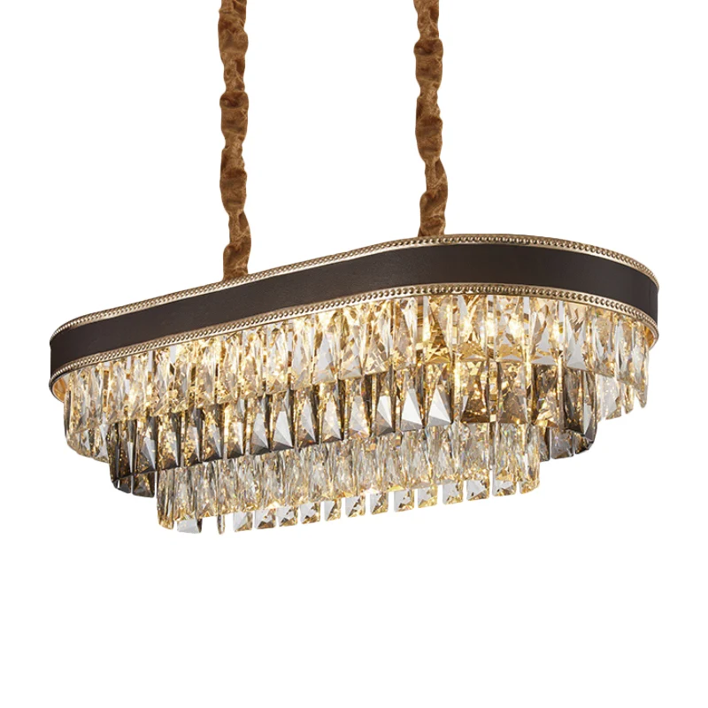 10-lichts Ellipse Island-hanger Hedendaags helder kristal rechthoekig neerwaartse verlichting zwart Clearhalo