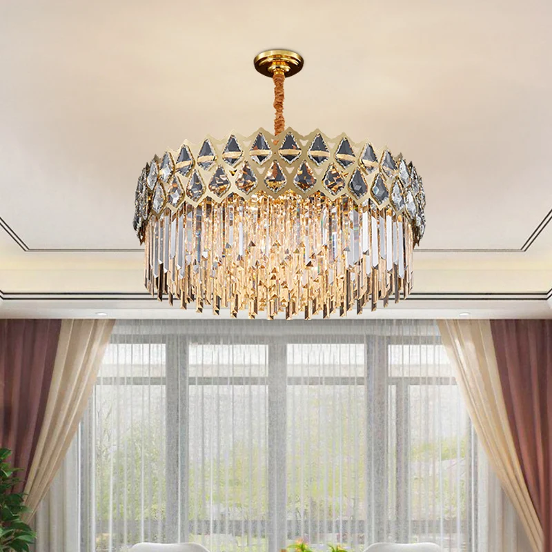 10-lichts kroonluchterlamp, eenvoudige slaapkamerhanglamp met ronde kristallen blokkap goud Clearhalo
