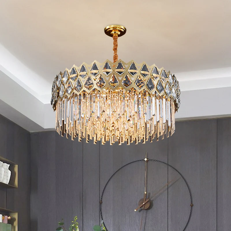 10-lichts kroonluchterlamp, eenvoudige slaapkamerhanglamp met ronde kristallen blokkap goud Clearhalo