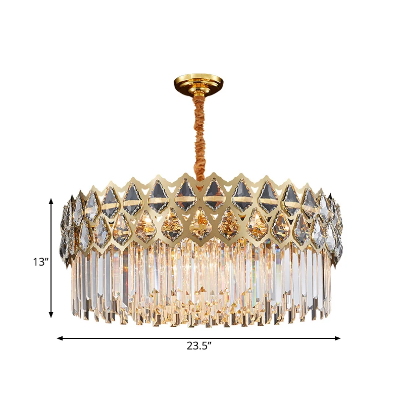 10-lichts kroonluchterlamp, eenvoudige slaapkamerhanglamp met ronde kristallen blokkap goud Clearhalo