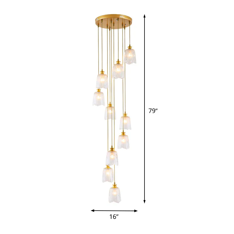 10-lichts spiraalvormige meervoudige hanglamp modernisme gouden kristallen hangende plafondlamp Clearhalo