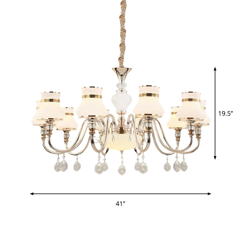 10-lichts uitlopende plafondkroonluchter, moderne goudkleurige hanglamp van mat glas met kristallen draperingen Clearhalo