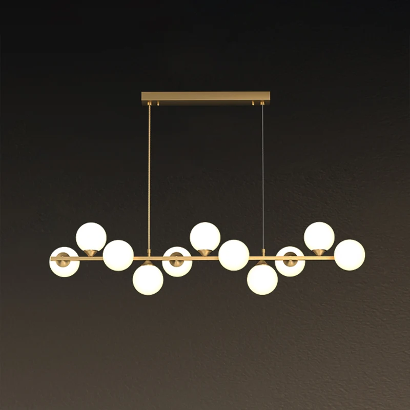 11-lichts restaurant-eilandlamp, postmoderne hanglamp met bolvormige witte glazen kap Clearhalo