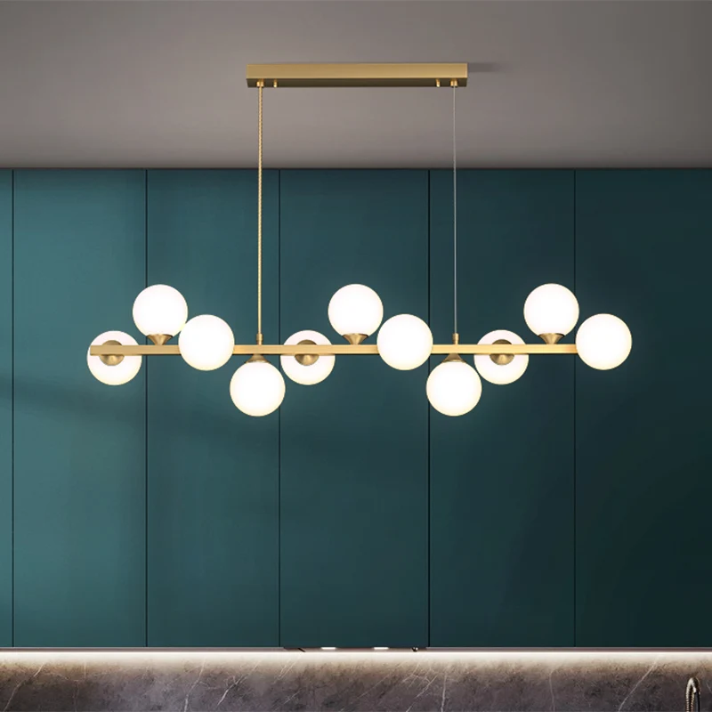 11-lichts restaurant-eilandlamp, postmoderne hanglamp met bolvormige witte glazen kap Clearhalo