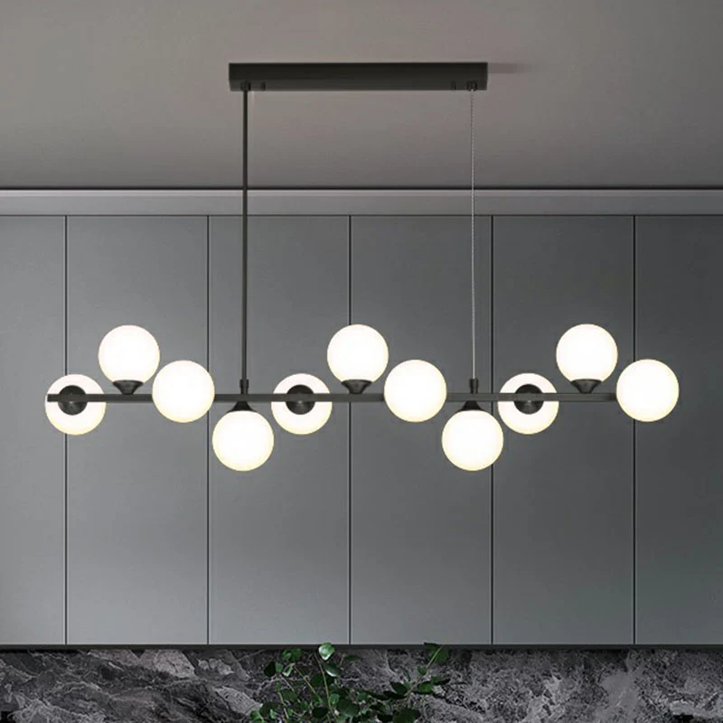 11-lichts restaurant-eilandlamp, postmoderne hanglamp met bolvormige witte glazen kap Clearhalo