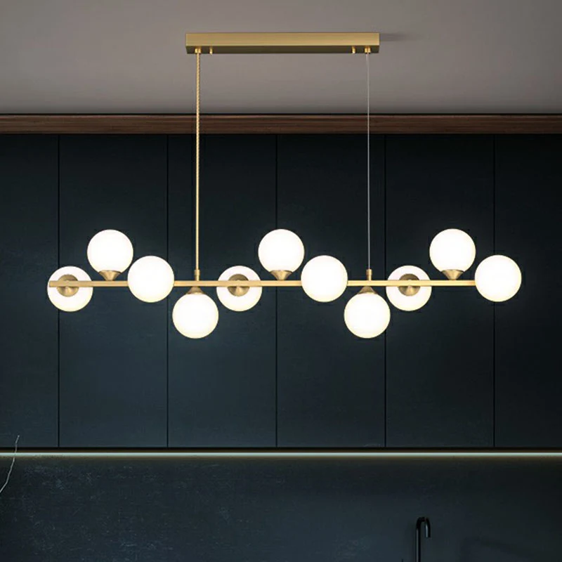 11-lichts restaurant-eilandlamp, postmoderne hanglamp met bolvormige witte glazen kap Clearhalo