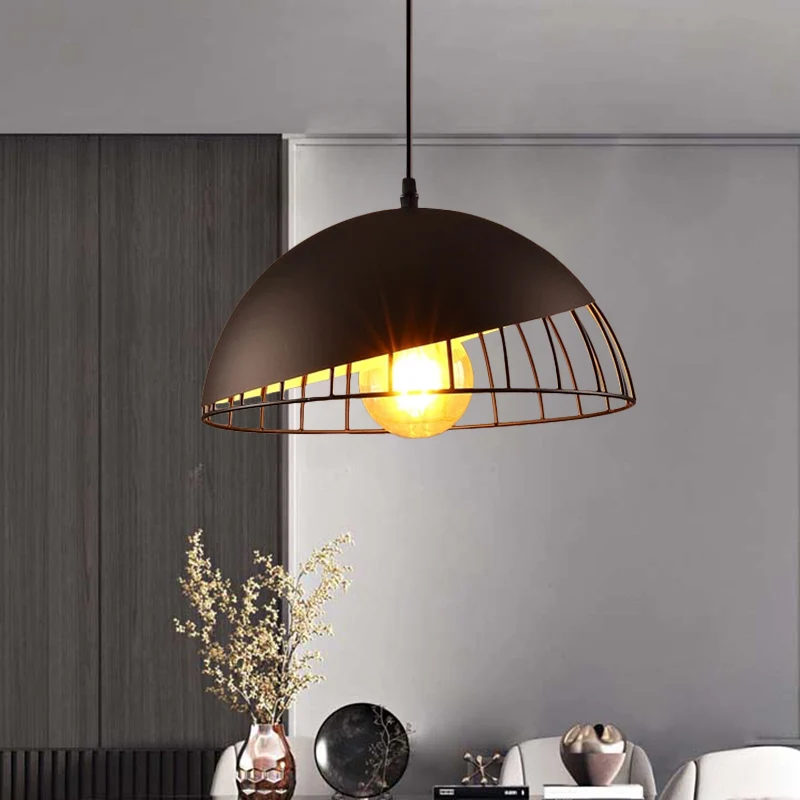 12"/14" breed 1 hoofd kom hangend licht retro stijl zwart/grijze afwerking metalen hanger verlichting voor eettafel Clearhalo