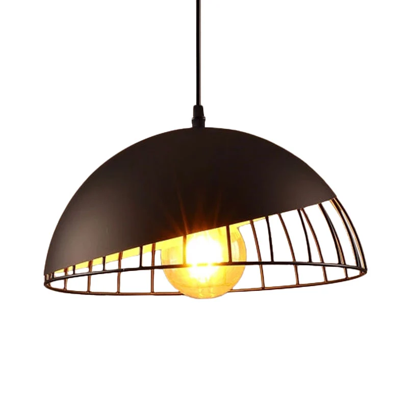 12"/14" breed 1 hoofd kom hangend licht retro stijl zwart/grijze afwerking metalen hanger verlichting voor eettafel Clearhalo