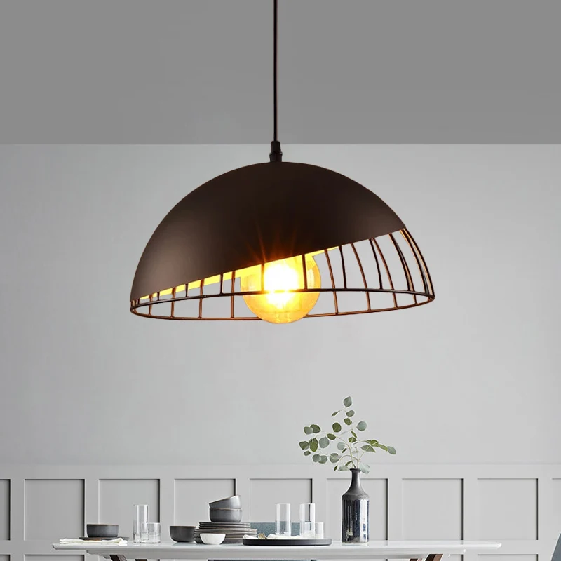 12"/14" breed 1 hoofd kom hangend licht retro stijl zwart/grijze afwerking metalen hanger verlichting voor eettafel Clearhalo